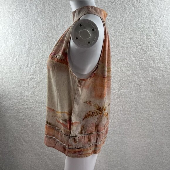 Rachel Zoe NWT Women S Linen Blend Halter Top Tropical Palm Tree Resort Vacation - Picture 9 of 15